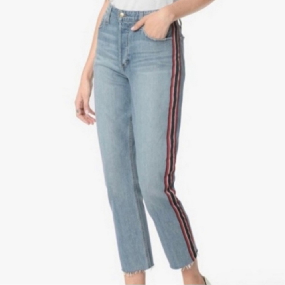 Joe's Jeans Smith High Rise
Straight Leg Ankle Jean Side
Stripe Raw Hem Size 27